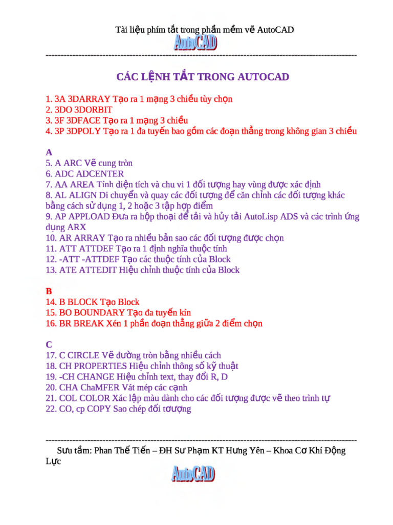 Cac lenh tat trong autocad pdf
