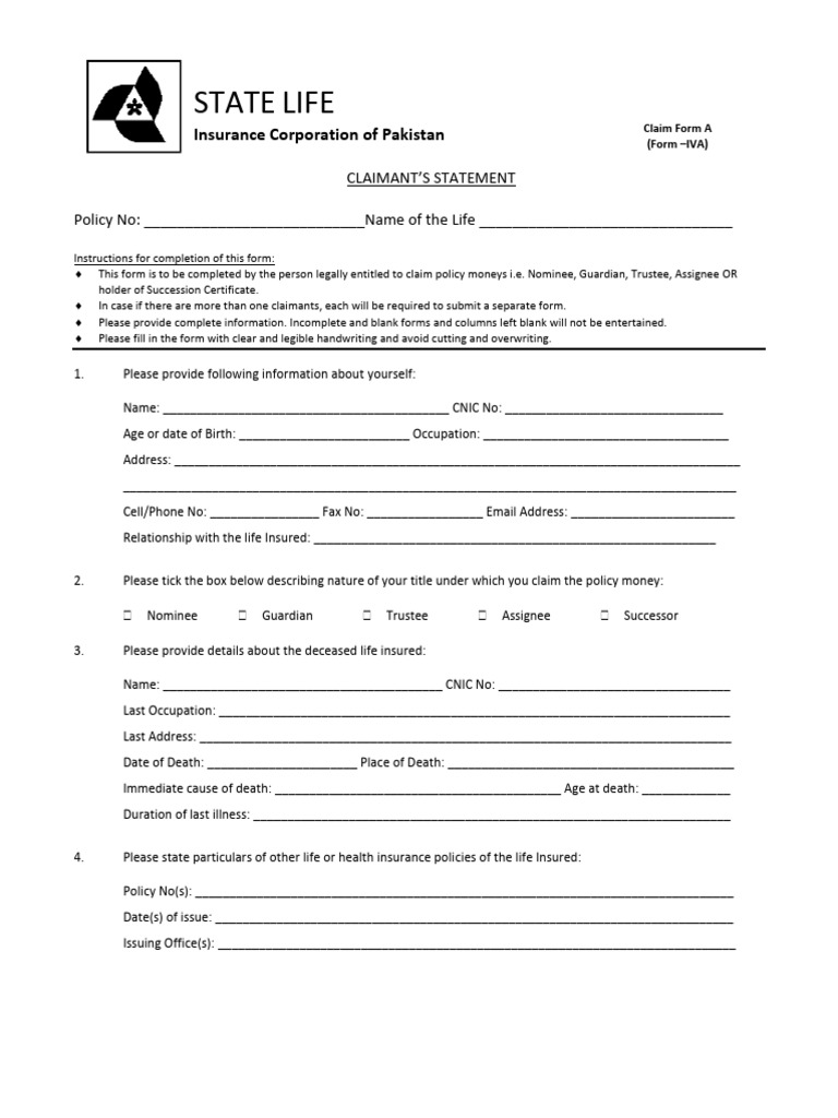 Death Claim Form A English PDF Health Care