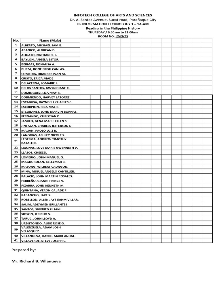 Icas - Attendance Sheet | PDF