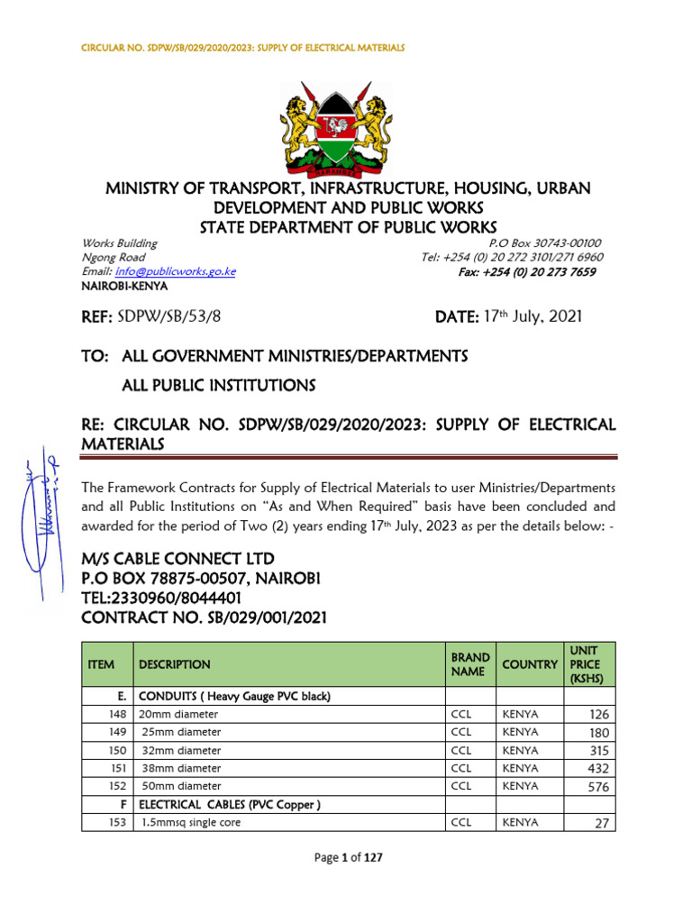 Electrical Items Supply To Kenya Government PDF