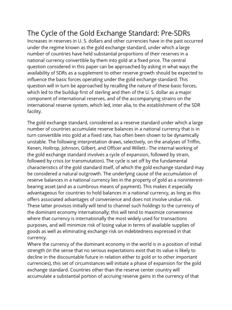 The Cycle of the Gold Exchange Standard PDF Special Drawing Rights
