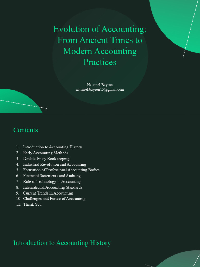 Evolution of Accounting From Ancient Times To Modern Accounting Practices PDF Accounting