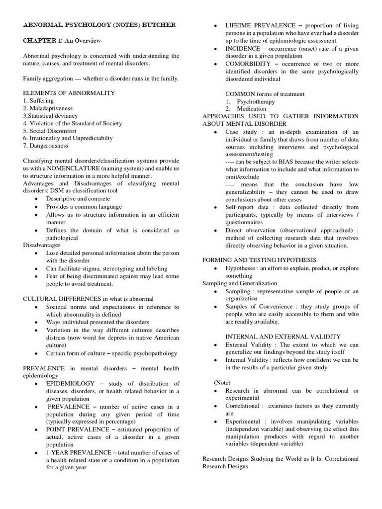 Overview of Abnormal Psychology Concepts | PDF | Id | Synapse
