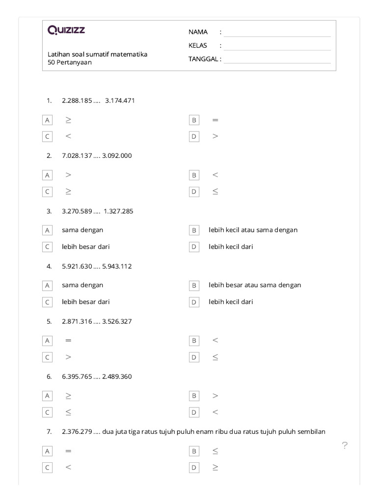 Latihan Soal Sumatif Matematika Pdf