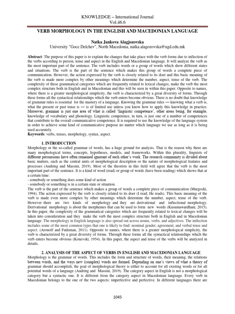 Verb Morphology in The English and Macedonian Language | PDF ...