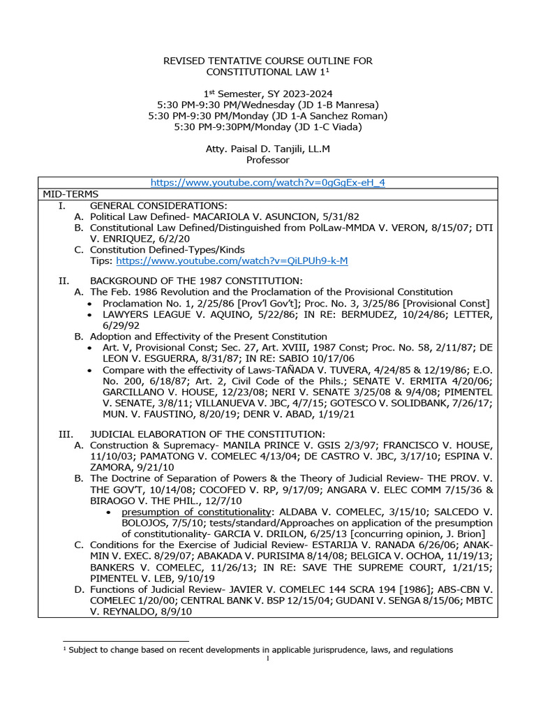 Const1 Revised Tentative Course Outline | Download Free PDF ...
