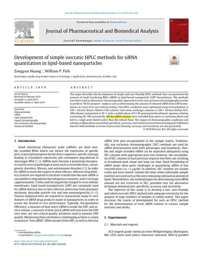 HPLC Methods for siRNA in Nanoparticles | PDF | High Performance Liquid ...