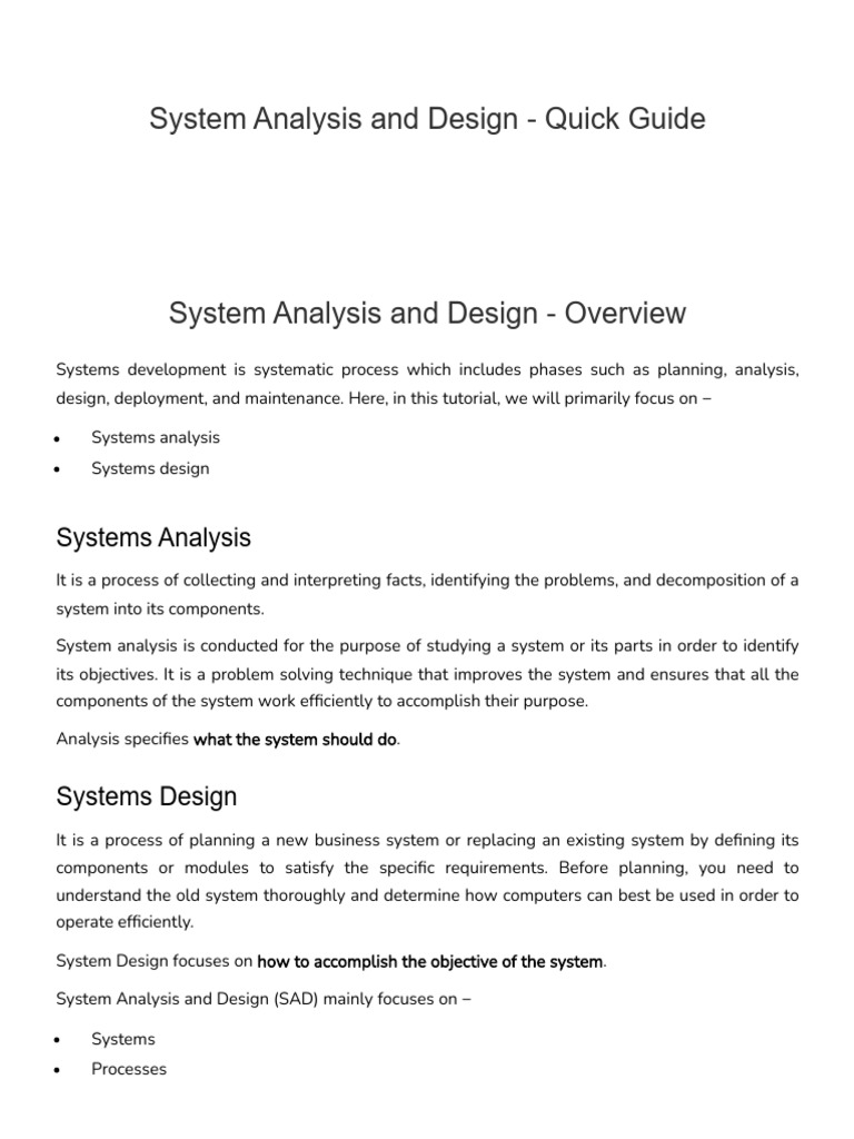 System Analysis and Design Quick Guide Tutorialspoint PDF