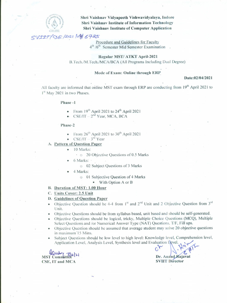 4th & 6th Sem MST Procedure and Guidelines | PDF