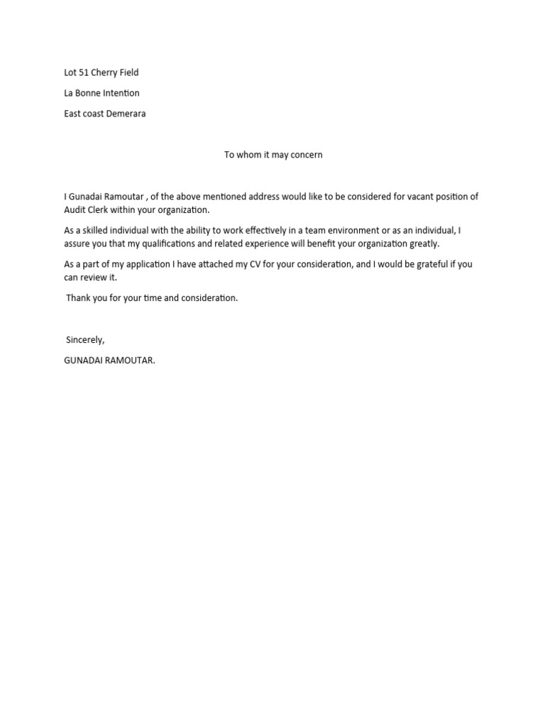 Application for Audit Clerk Position | PDF
