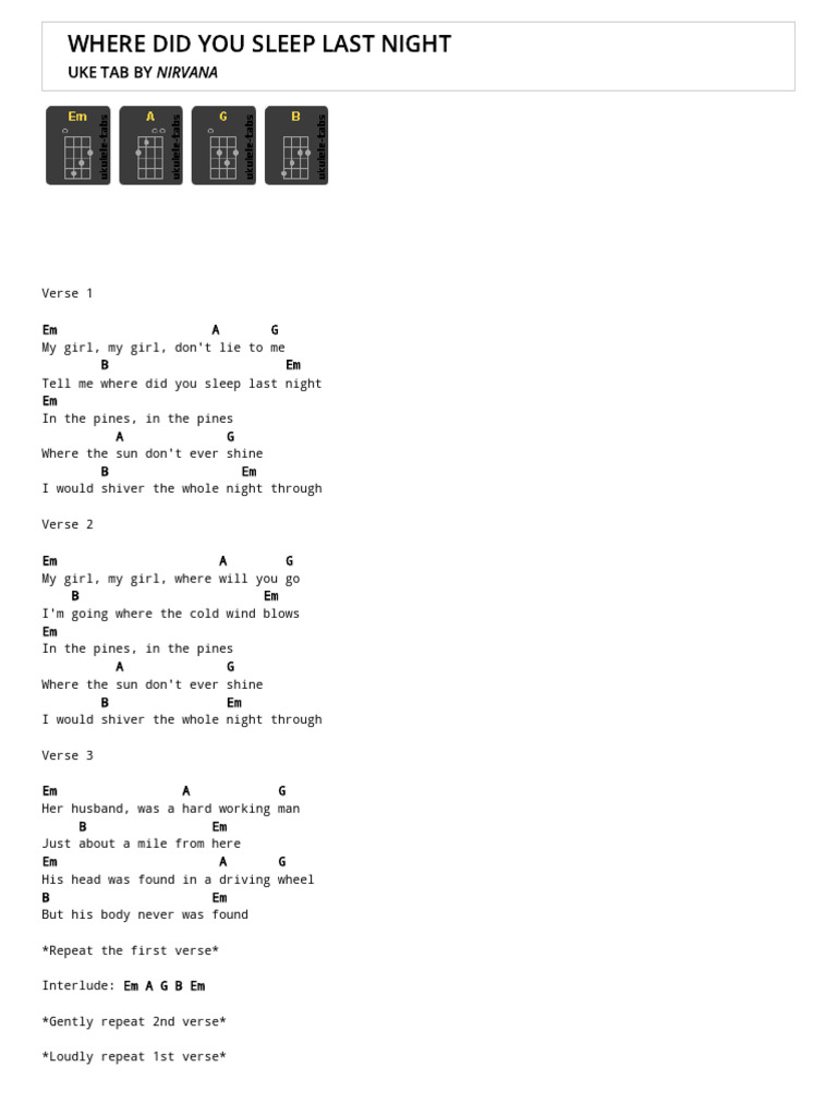 where-did-you-sleep-last-night-uke-tab-by-nirvana-ukulele-tabs-pdf-pdf
