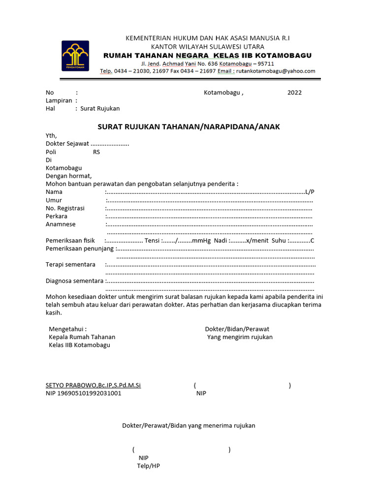 Surat Rujukan Kepala Rutan | PDF
