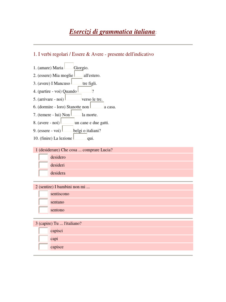 Esercizi Di Grammatica Italiana | PDF