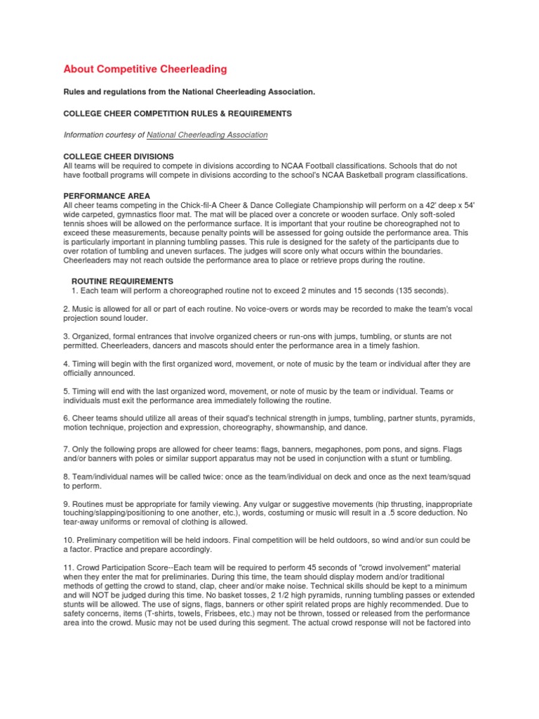 College Cheer Competition Guidelines | PDF | Cheerleading | Anatomical ...