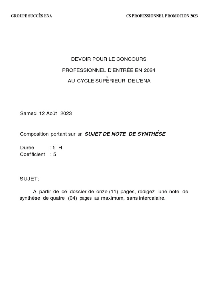 Note de synthèse pour le concours ENA 2024 | PDF | Ordinateurs