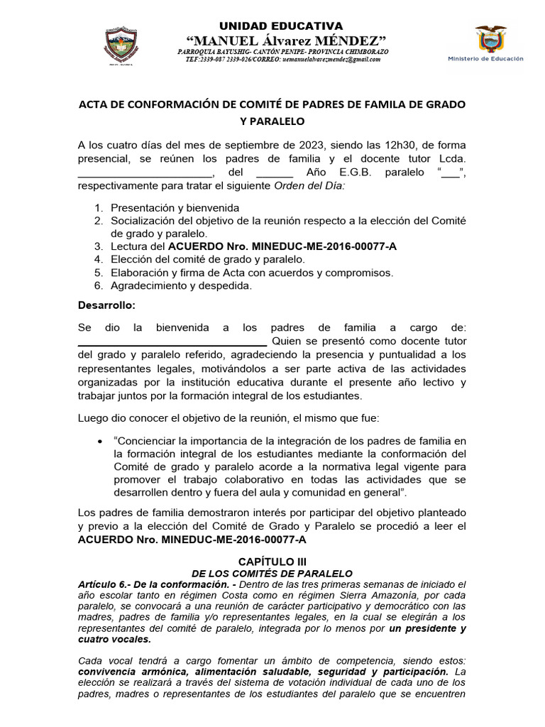 Acta de Comité de Padres 2023 | PDF | Ciencias sociales