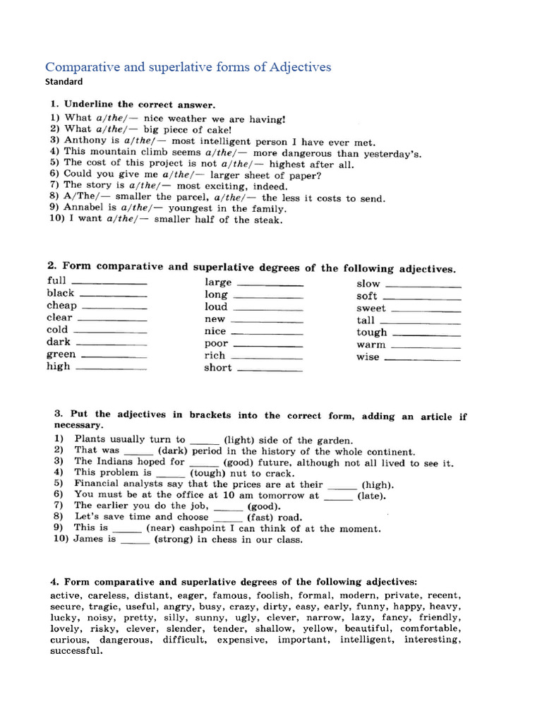 Comparative and Superlative Forms of Adjectives Exs | PDF