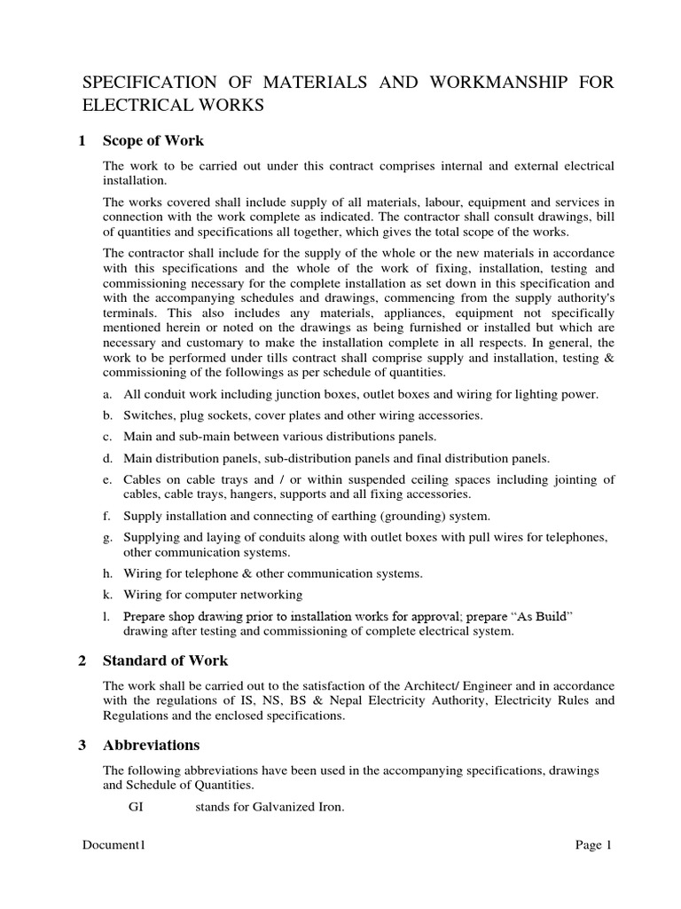 Electrical Works Specification Guide | PDF | Electrical Wiring ...