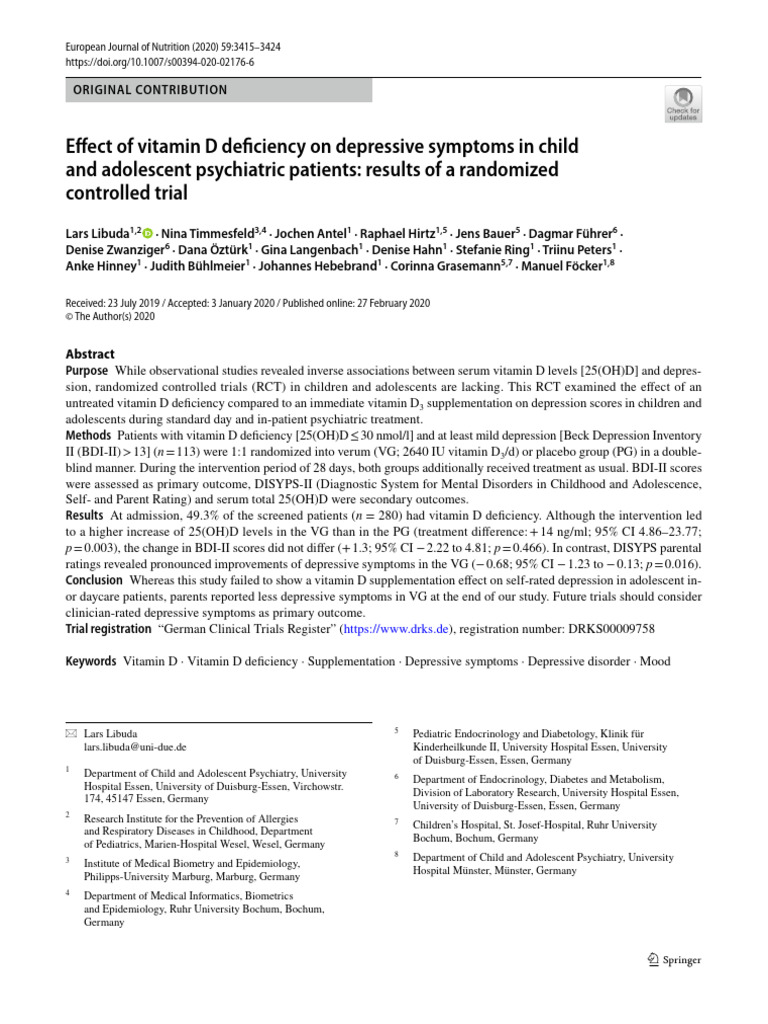 Efect of Vitamin D Defciency On Depressive Symptoms in Child Download