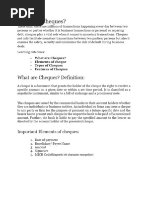 What are Cheques report 