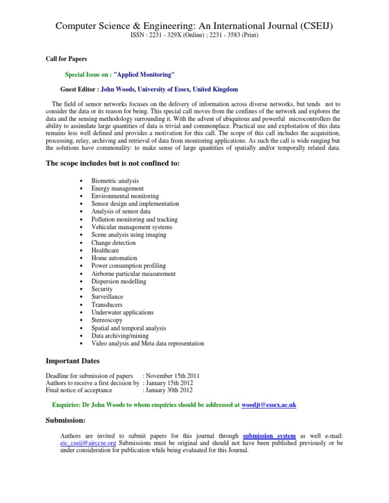 Call for Papers: Applied Monitoring Special Issue | PDF | Computers
