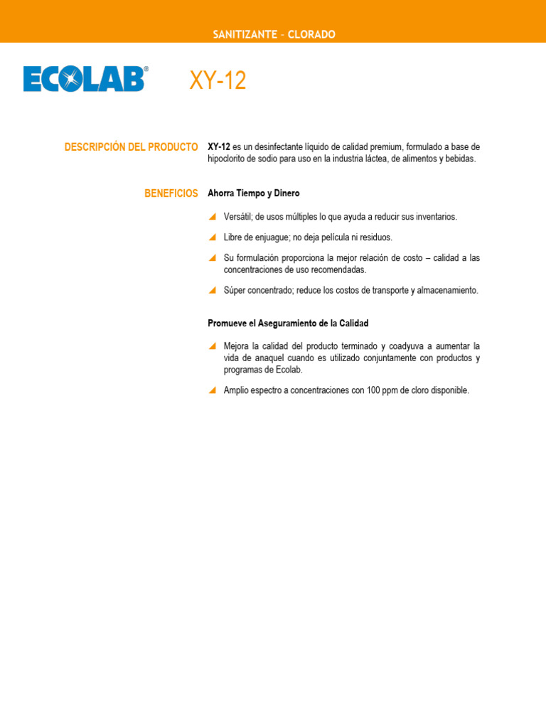 Desinfectante XY-12 de Ecolab | PDF