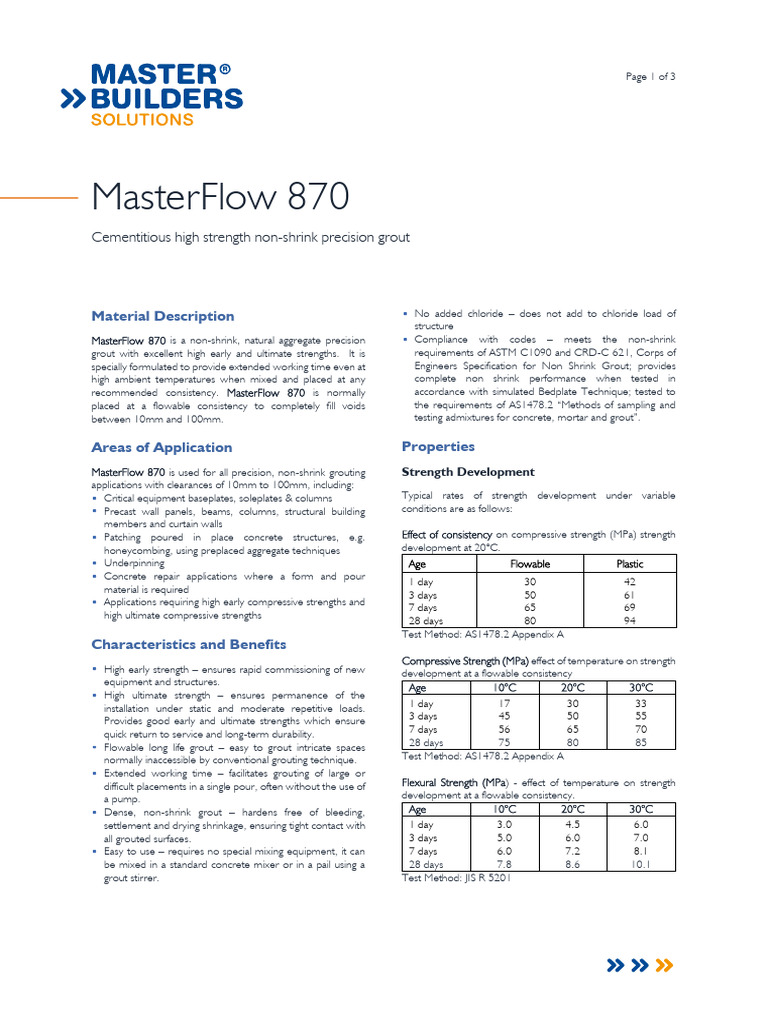 MasterFlow 870 Precision Grout Overview | PDF