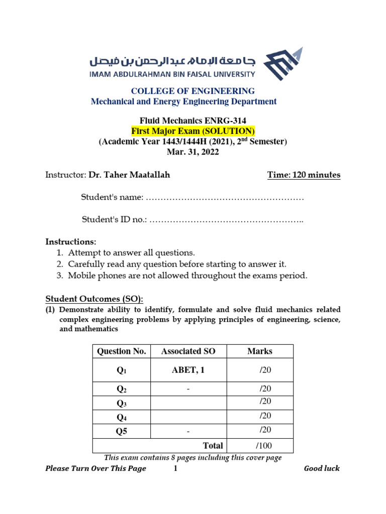 Solution Major#1 | PDF | Viscosity | Pressure