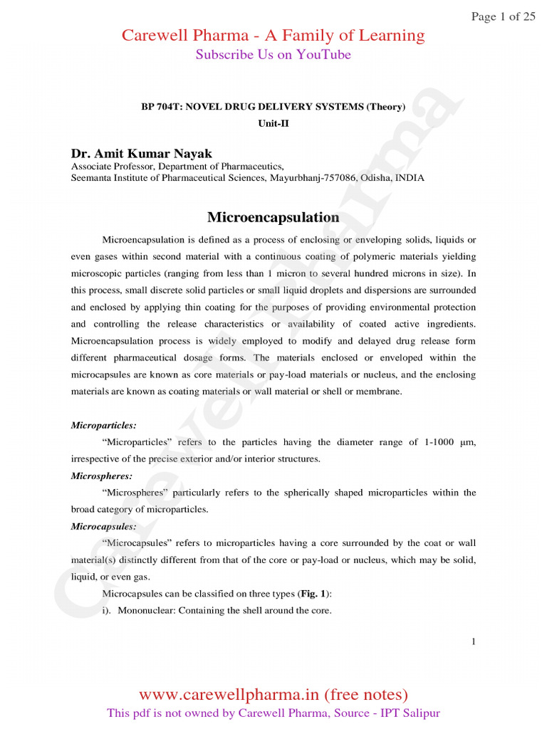 Unit 2: Microencapsulation in NDDS | PDF