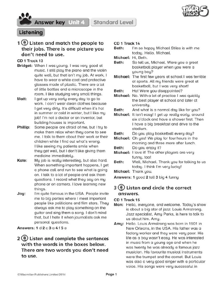 Tiger 5 Unit 4 Answer Key | PDF