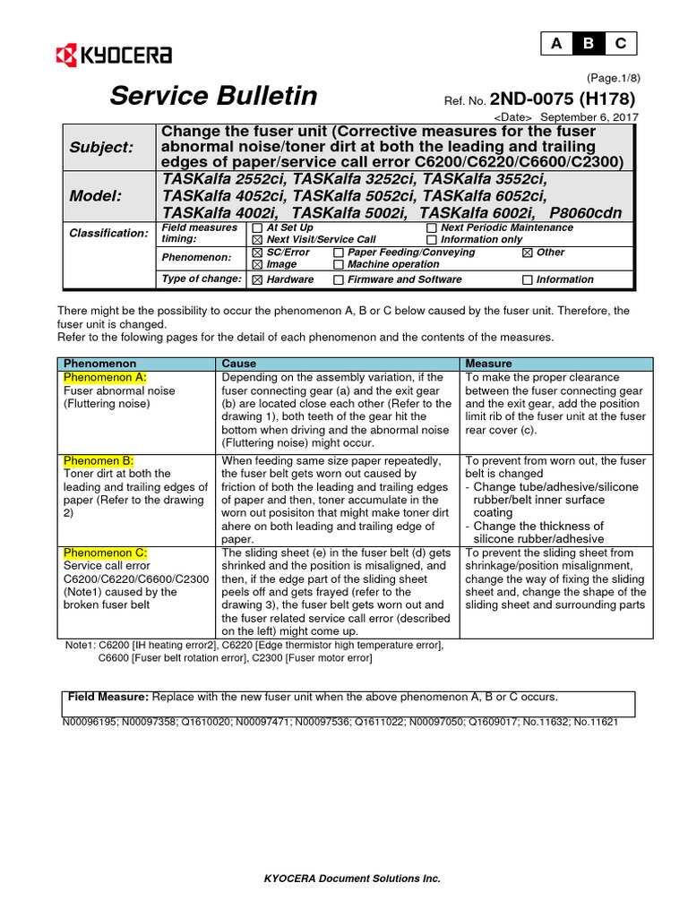 Kyocera Fuser Error Solutions Guide | PDF | Gear | Applied And ...