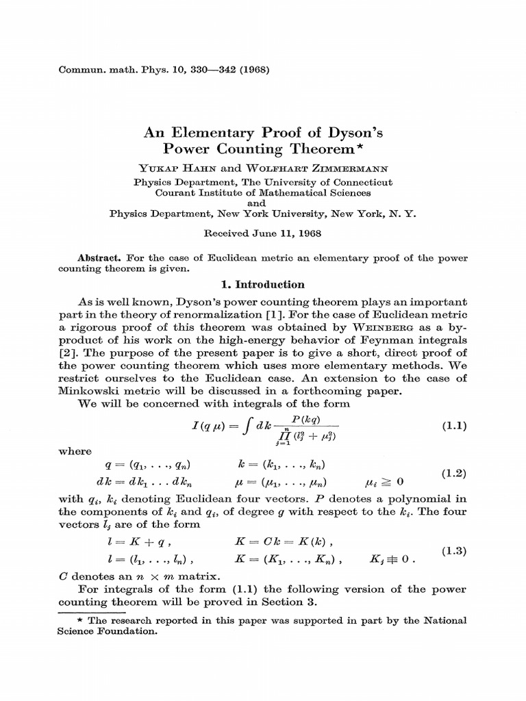 An elementary proof of dyson s power counting theorem hahn zimmermann