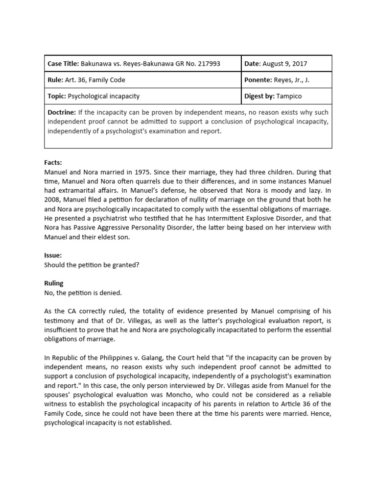 Psychological Incapacity Ruling | PDF | Law | Self-Improvement