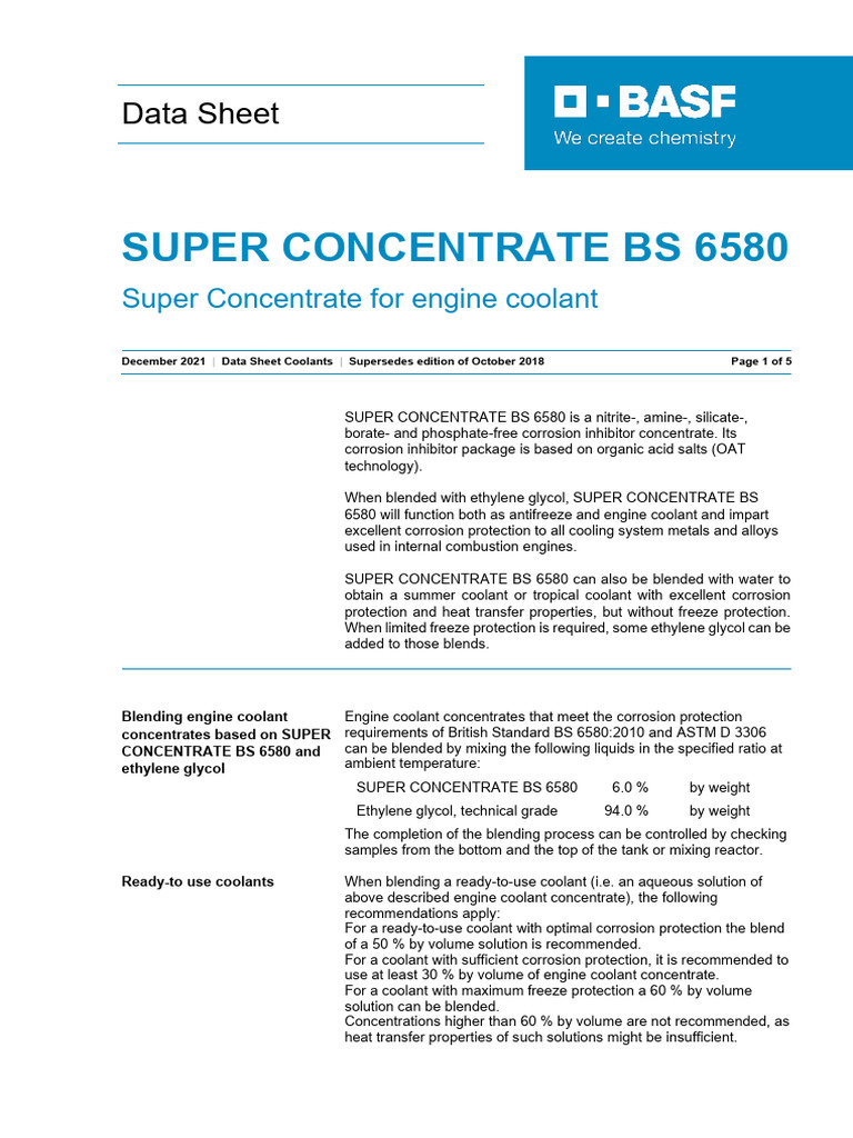 BS 6580 Super Concentrate Data Sheet | PDF