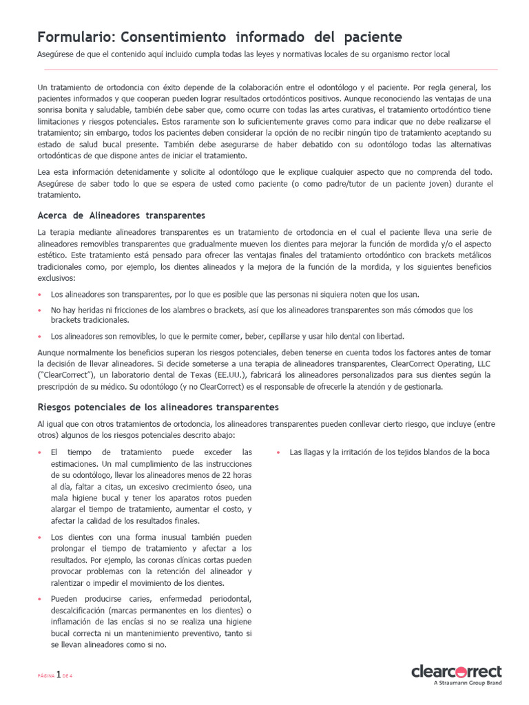 EDITABLE Consentimiento Informado Del Paciente PE | PDF | Odontología ...