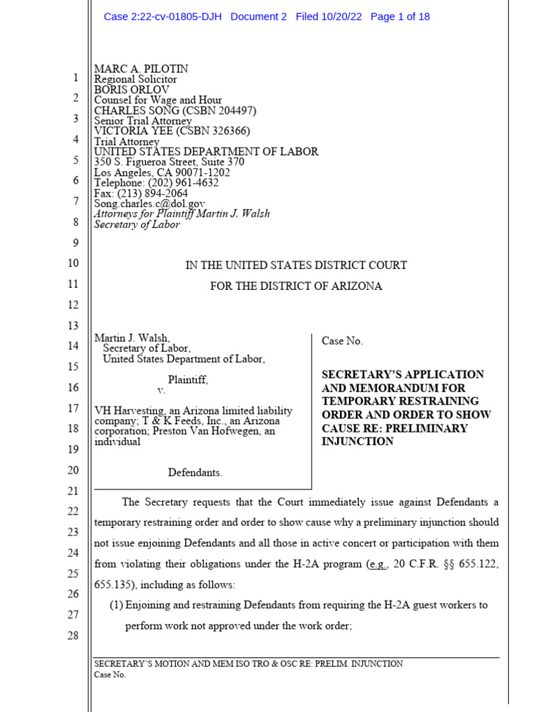 Attorneys For Plaintiff Martin J. Walsh Secretary of Labor PDF