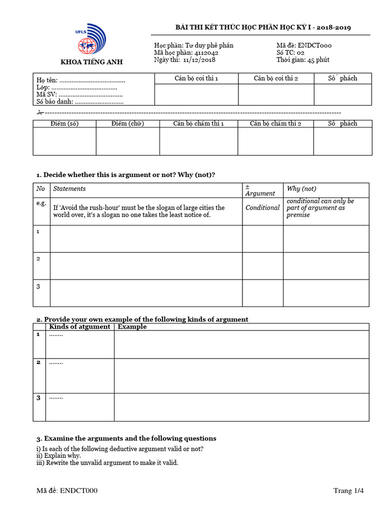 Sample End Course Test Critical Thinking 2018 2 | PDF | Argument | Fallacy