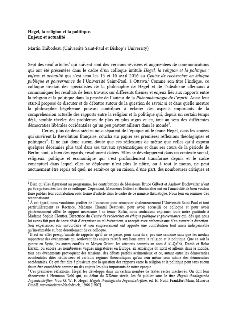 Hegel : Religion et Politique Aujourd'hui | PDF | Georg Wilhelm ...