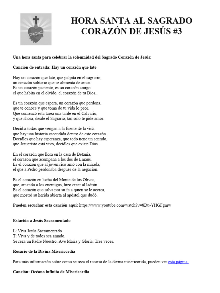 Hora Santa al Sagrado Corazón de Jesús | PDF | eucaristía | Amor
