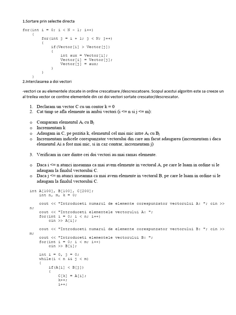 Vectori Sort Interclasare Cautare | PDF