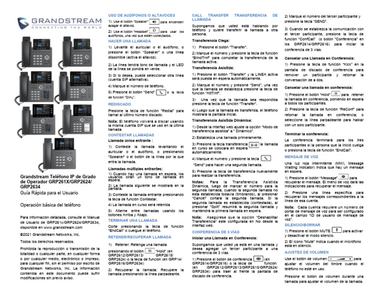 GRP261x Quick User Guide Spanish | PDF