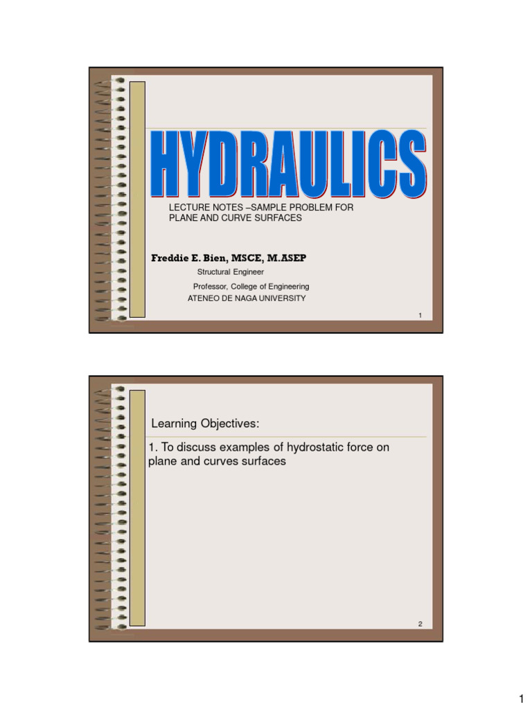 03 Hydraulics Notes PLane and Curve surfaces examples PDF
