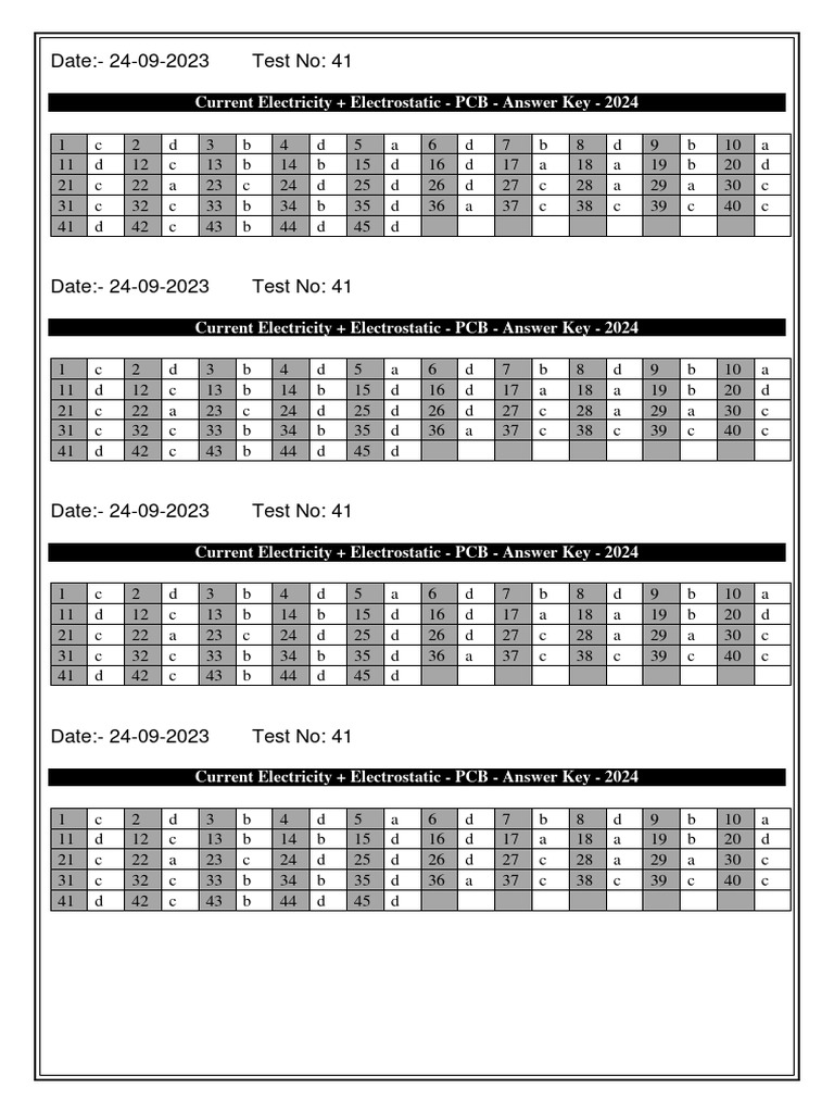 41 - Current Electricity + Electrostatic - PCB - Answer Key - 2024 ...