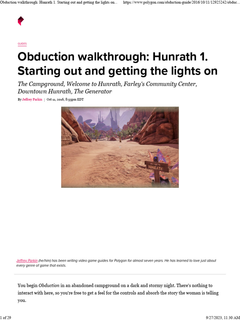 Obduction Walkthrough: Hunrath Guide | PDF