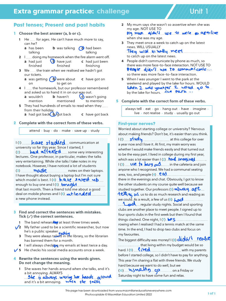 B2 Grammar Practice Exercises | PDF | Human Communication