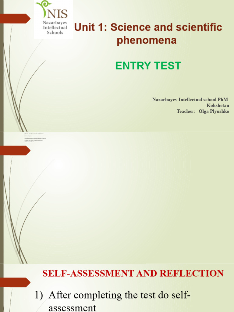 Grade 9 Science Entry Test Guide | PDF