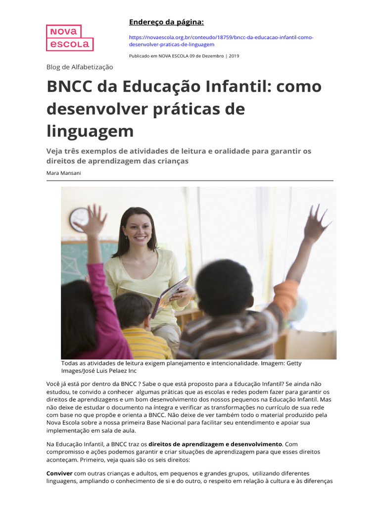 Práticas de Linguagem na Educação Infantil | PDF | Aprendizado | Pré-escola