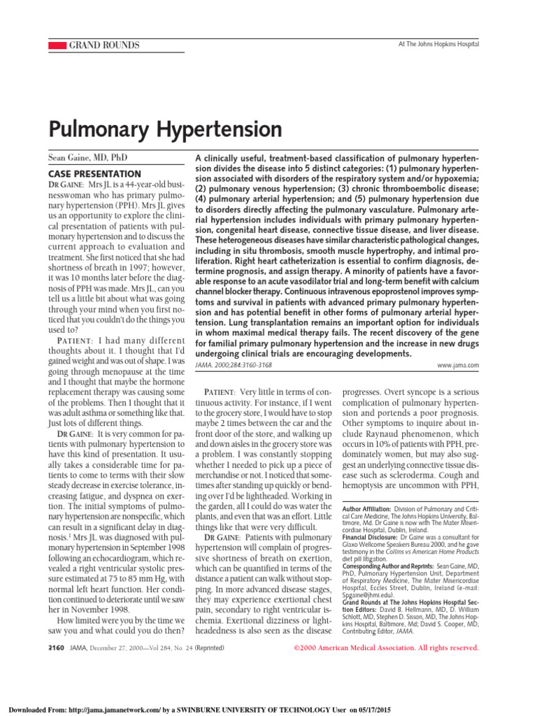 Pulmonary Hypertension Case Study | PDF | Hypertension | Vasodilation
