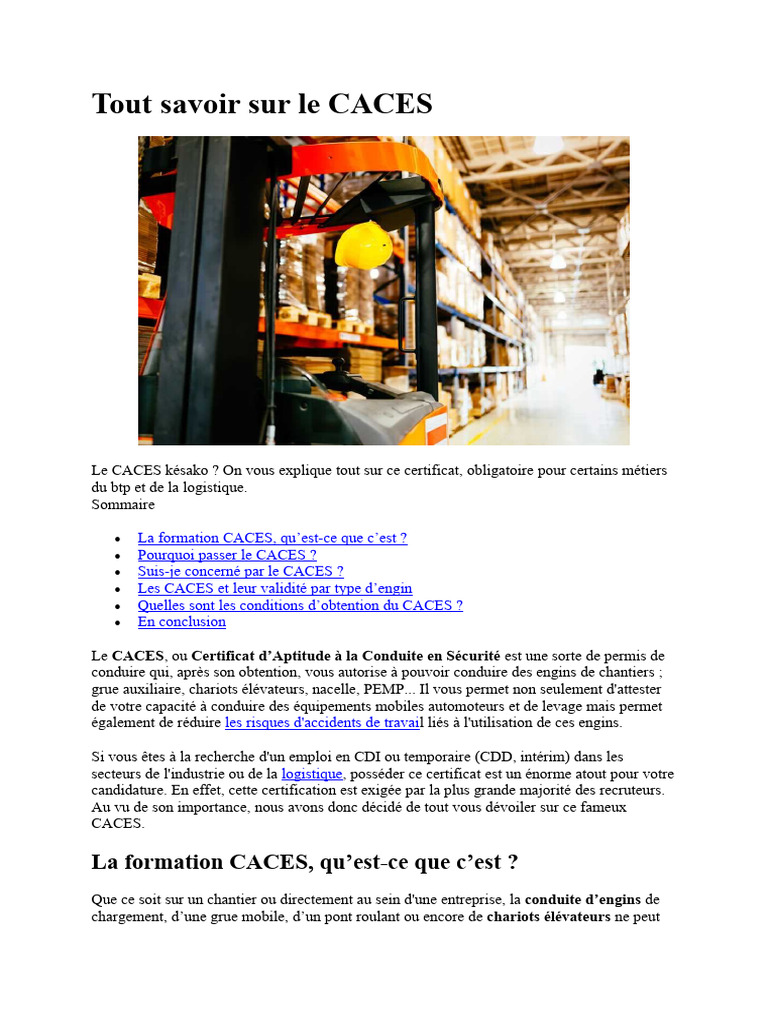 Guide complet sur le CACES 2022 | PDF | Chariot élévateur