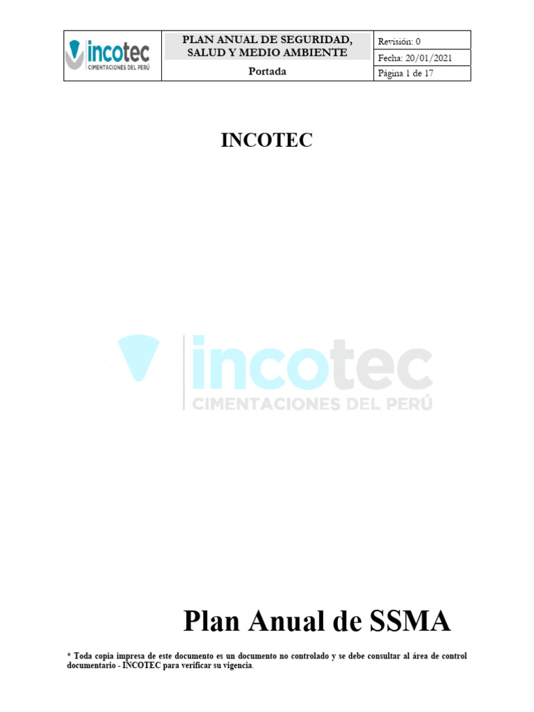 Plan Anual de Seguridad y Salud 2021 | PDF | Seguridad y salud ...